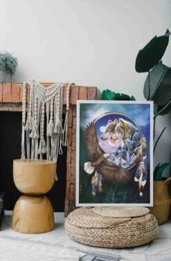 Broderie Diamant <br> Attrape Rêve Loups Et Aigle -Atelier Broderie Diamant broderie diamant attrape reve loups et aigle decor atelier broderie diamant