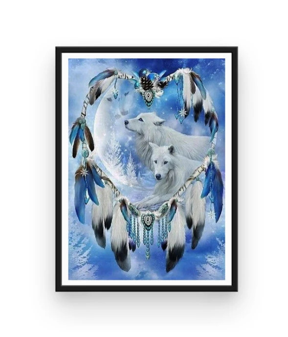 Broderie Diamant Attrape Rêves Loups Blancs 4 Broderie Diamant Attrape Rêves Loups Blancs – Image 2