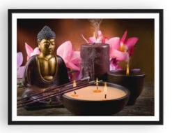 Broderie Diamant <br> Bouddha & Bougies -Atelier Broderie Diamant broderie diamant bouddha bougies cadre atelier broderie diamant