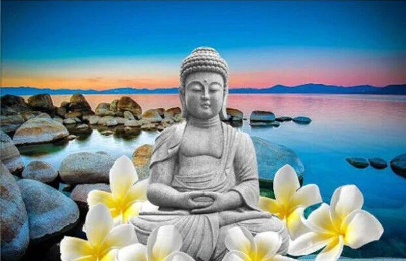 Broderie Diamant <br> Bouddha Et Fleurs Jaunes 3 Broderie Diamant <br> Bouddha Et Fleurs Jaunes