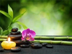 Broderie Diamant <br> Bougie, Galets, Orchidée Et Bambou