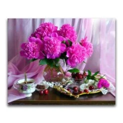 Broderie Diamant <br> Bouquet De Fleurs Roses Et Cerises