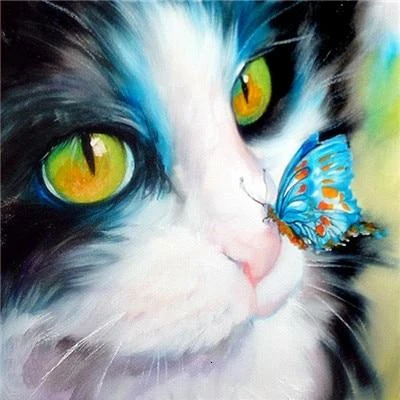 Broderie Diamant <br> Chat Mignon Et Papillon 3 Broderie Diamant <br> Chat Mignon Et Papillon