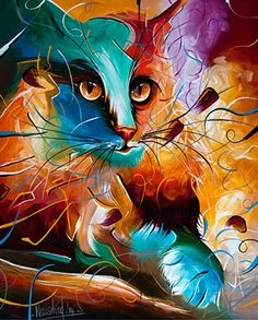 Broderie Diamant <br> Chat Orange & Bleu 3 Broderie Diamant <br> Chat Orange & Bleu