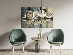 Broderie Diamant <br> Chat Tigré Et Son Reflet -Atelier Broderie Diamant broderie diamant chat tigre et son reflet decor atelier broderie diamant