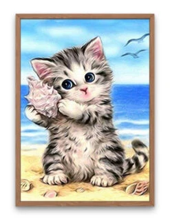 Broderie Diamant <br> Chaton Et Coquillage -Atelier Broderie Diamant broderie diamant chaton et coquillage cadre atelier broderie diamant