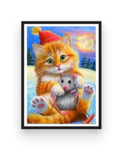 Broderie Diamant <br> Chaton Et Souris -Atelier Broderie Diamant broderie diamant chaton et souris cadre atelier broderie diamant
