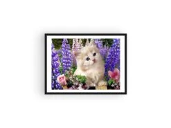 Broderie Diamant <br> Chaton Et Fleurs De Lavande -Atelier Broderie Diamant broderie diamant chaton lavande cadre atelier broderie diamant