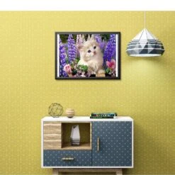 Broderie Diamant <br> Chaton Et Fleurs De Lavande -Atelier Broderie Diamant broderie diamant chaton lavande decor atelier broderie diamant