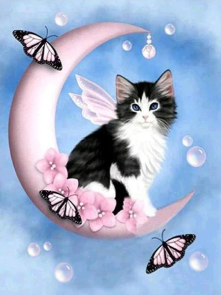 Broderie Diamant <br> Chaton Sur La Lune 3 Broderie Diamant <br> Chaton Sur La Lune