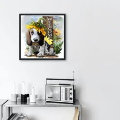 Broderie Diamant <br> Chien Et Tournesol -Atelier Broderie Diamant broderie diamant chien et tournesol decor atelier broderie diamant