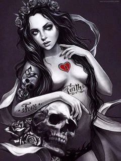 Broderie Diamant <br> Crâne Et Femme