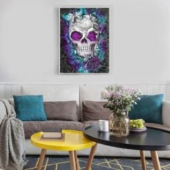 Broderie Diamant <br> Tête De Mort Des Ténèbres -Atelier Broderie Diamant broderie diamant crane tenebres decor atelier broderie diamant