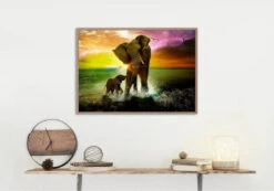 Broderie Diamant <br> Éléphants Au Bord De L'Eau -Atelier Broderie Diamant broderie diamant elephants bord de eau decor atelier broderie diamant