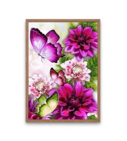 Atelier Broderie Diamant -Atelier Broderie Diamant broderie diamant fleurs roses et papillons cadre atelier broderie diamant