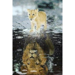Broderie Diamant <br> Jeune Lionceau Et Son Reflet