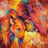 Broderie Diamant <br> Lion Et Lionne Explosion De Couleurs