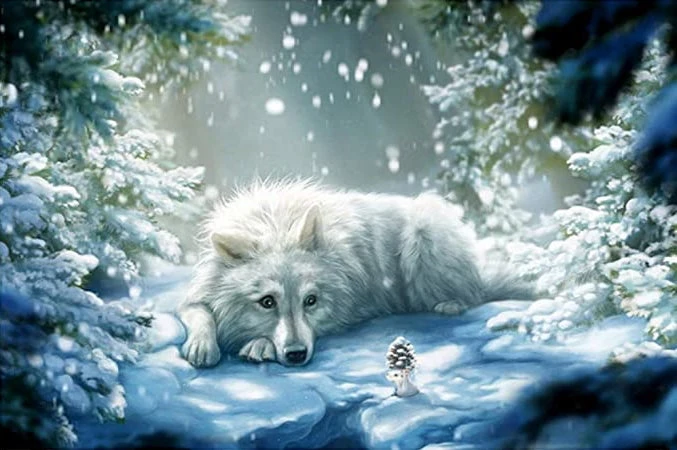 Broderie Diamant <br> Loup Blanc Et Souris 3 Broderie Diamant <br> Loup Blanc Et Souris