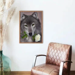 Broderie Diamant <br> Loup Et Rose Blanche -Atelier Broderie Diamant broderie diamant loup et rose blanche decor atelier broderie diamant