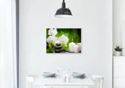 Broderie Diamant <br> Orchidées Blanches Et Galets Noirs -Atelier Broderie Diamant broderie diamant orchidees blanches et galets noirs decor atelier broderie diamant