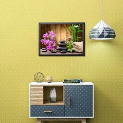 Broderie Diamant <br> Orchidées Roses Et Galets Zen -Atelier Broderie Diamant broderie diamant orchidees roses et galets zen decor atelier broderie diamant