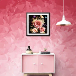 Broderie Diamant Bouquet De Roses Rose Pâle -Atelier Broderie Diamant broderie diamant rose rose decor mur