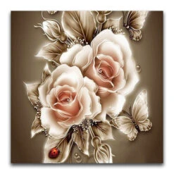 Broderie Diamant Roses Blanches